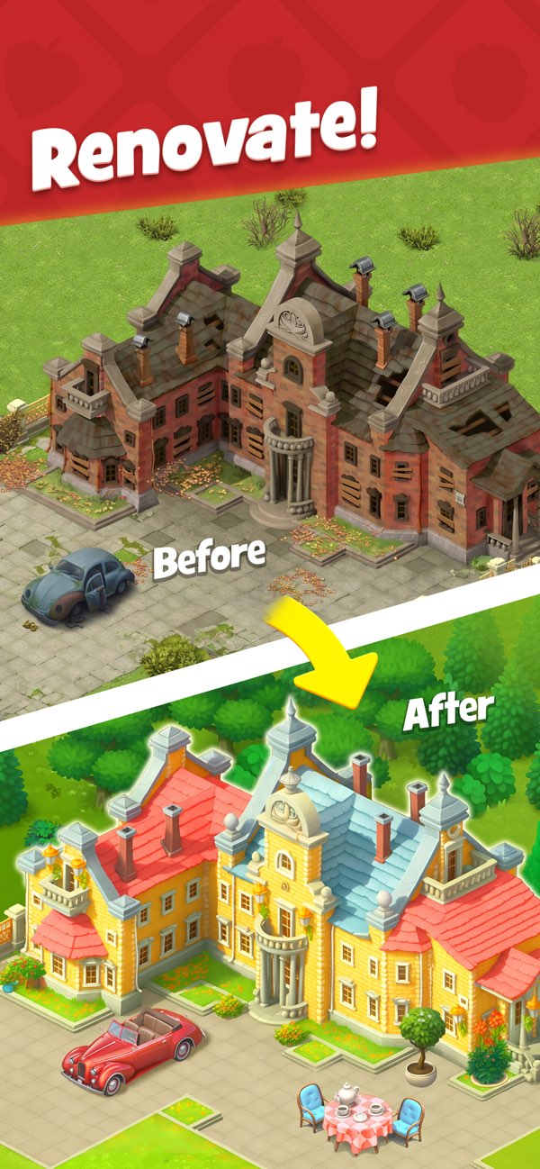 Gardenscapes: особняк до и после ремонта